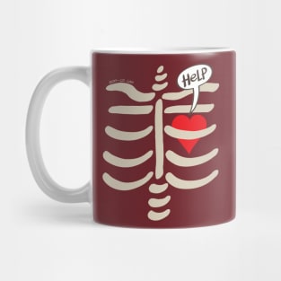 Red heart imprisoned in a rib cage asking for help Mug